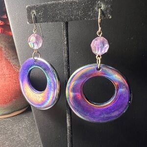Iridescent Purple Earrings Vintage